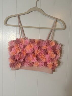 Pink & Peach Floral Appliqué cropped Camisole
